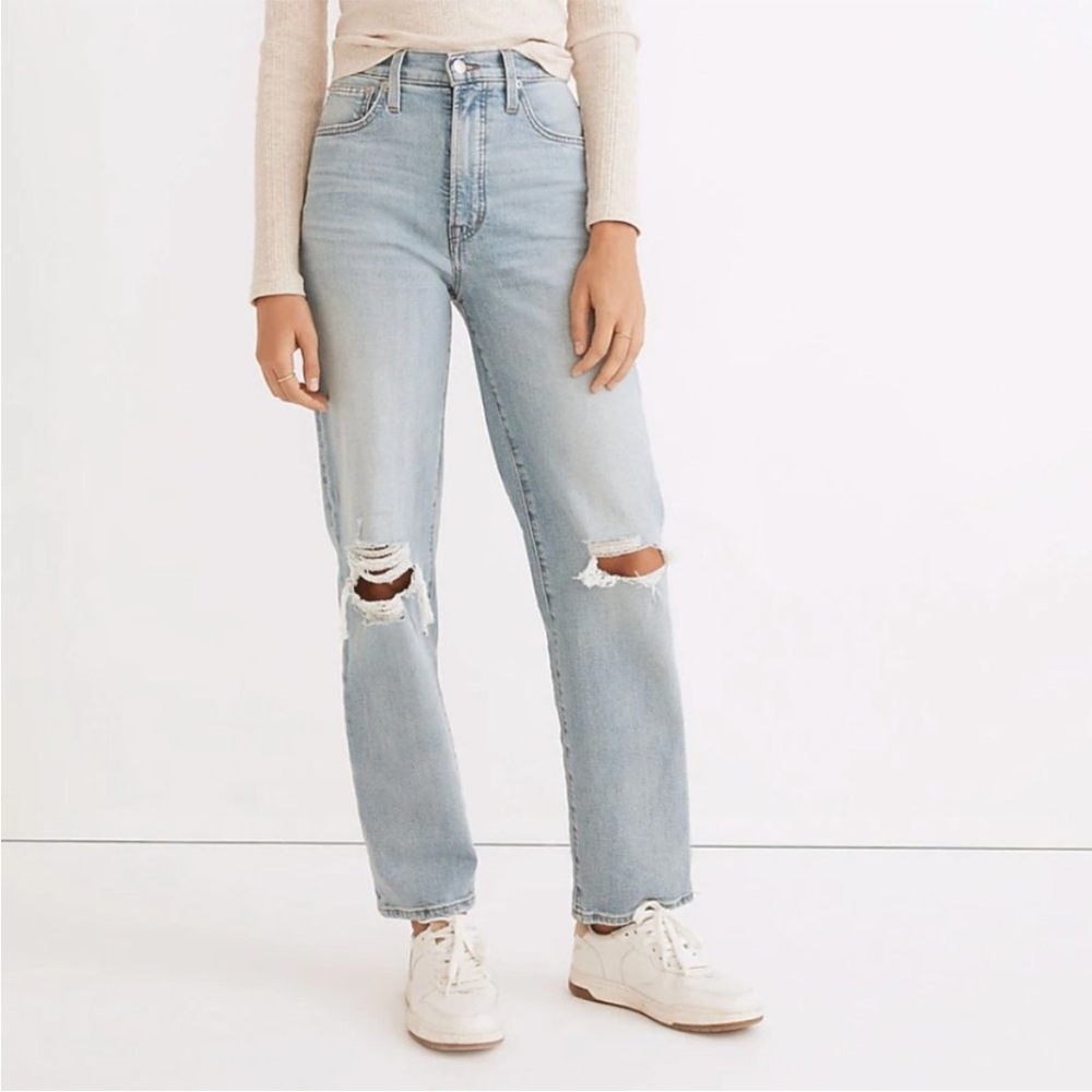 Madewell Curvy Perfect Vintage Straight Jean Light Wash Distressed Jeans 26T 26